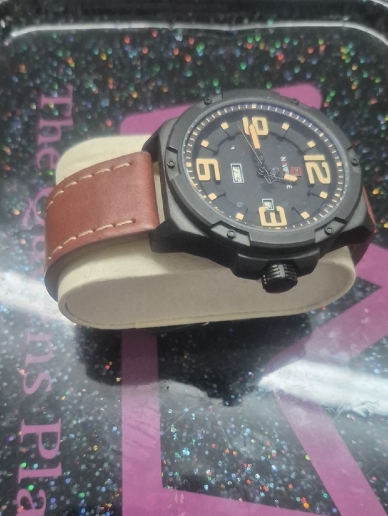 Other - Black Dial Watch with Brown Leather Strap